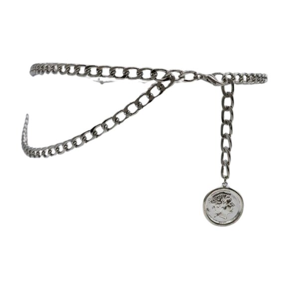 Women Silver Metal Chain Link Fashion Belt Medallion Coin Charm Plus Size XL XXL main image 8